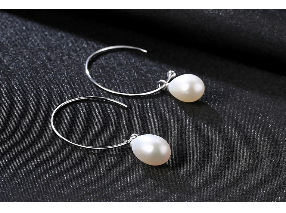 Fashion Big Circle 925 Sterling Silver Freshwater Pearl Drop Earrings