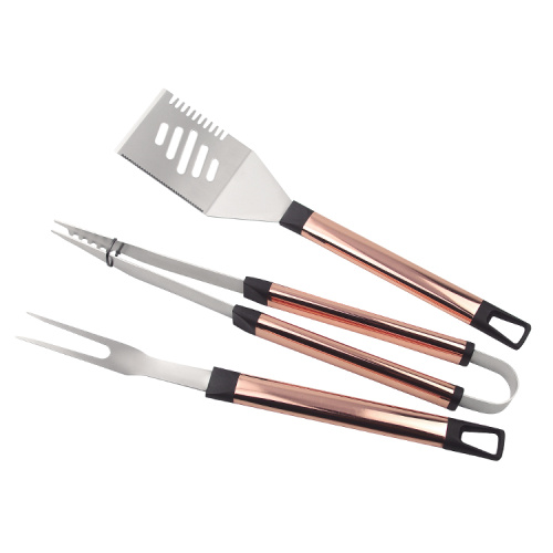 3pcs gold plating handle bbq tools set