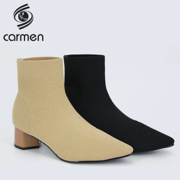 Fly knitted elastic women's winter footwear boots