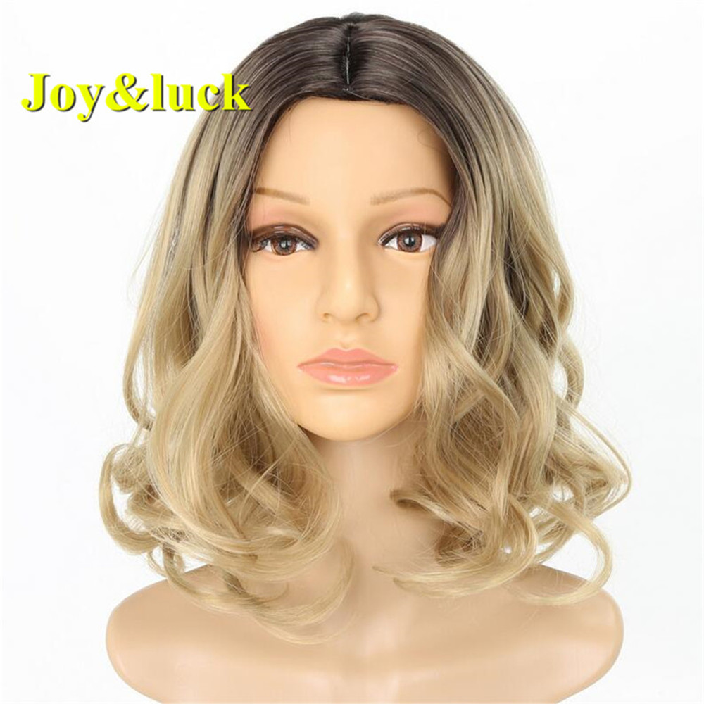 Woman Ladies Wig Wholesale Wigs for Women Middle Part Party Dark Root Brown Ombre Blonde Natural Short Curly Synthetic Hair Wigs