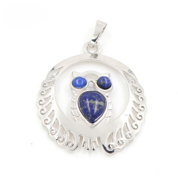 Lapis Lazuli Waterdrop Cabs Silver Owl Pendant
