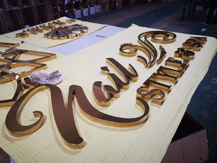 Stainless steel mirror gold led letter sign shop name board designs