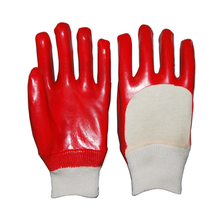 Guanto rosso in PVC a immersione singola. Fodera in jersey 27 cm