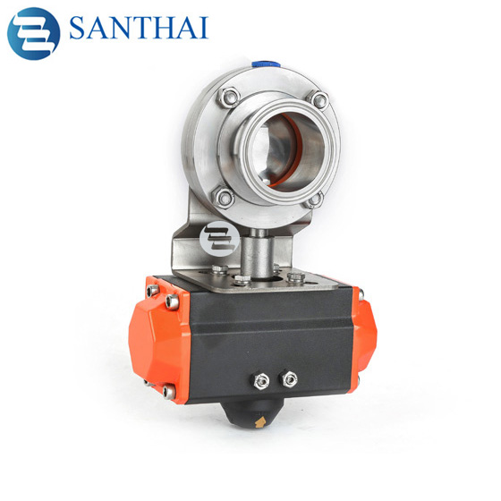 DIN/SMS/3A/RJT Sanitary Stainless Steel Tri Clamped Double Acting Butterfly Valve with Aluminium Pneumatic Actuator