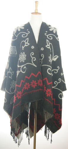 Dames bloem patroon Fashion Poncho met kwastjes