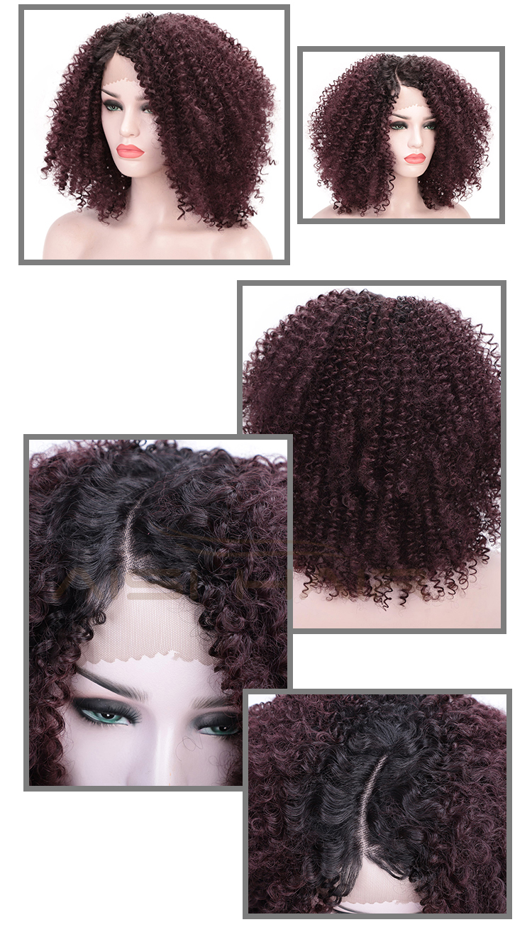 Aisi Hair 14 Inch Short Ombre Brown Dark Root Wig Afro Kinky Curly Lace Front Wig Synthetic Front Lace Hair Wigs For Black Women