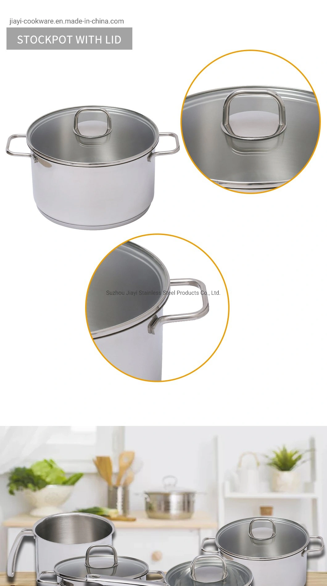 Commercial Induction Stainless Steel Stock Pot Commercial Soup Sacue Pot for Restaurant Cooking Stockpot Jy-20115hj