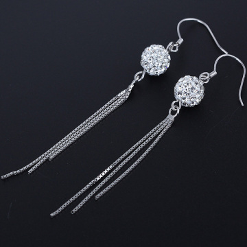 Silver Shamballa Hoop Earring For Women Chain Tassel Earring