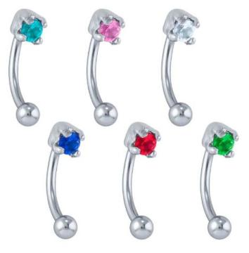 Prong Set CZ Curved Eyebrow Barbell Ring