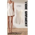 Linen Blend Button Flared Spaghetti Strap Short Playsuit