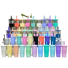 2022 New large capacity double layer plastic cup big Hole straw Portable outdoor straw cup