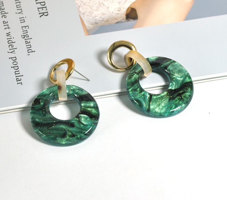 Fashion acrylic round stud earring with small hollow loop colorful iridescent earring acetate