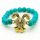 Turquoise 8MM perles rondes Bracelet extensible de pierres précieuses avec pièce de lapin en alliage Diamante