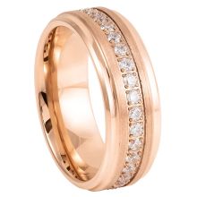 8mm Polished Tungsten Ring with Gold Inlay and Diamonds - Mens Wedding Band