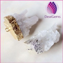 Natural rough rock crystal quartz Geode Druzy Pendant