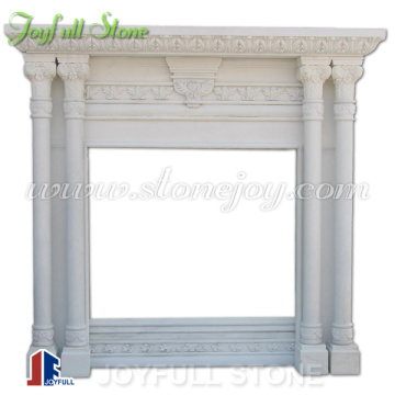 Hand Carved Columned White Marble Fireplace Mantel