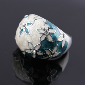 Sterling Silver Enamel Women'S Ring With Fashion Flower Shaped Ring