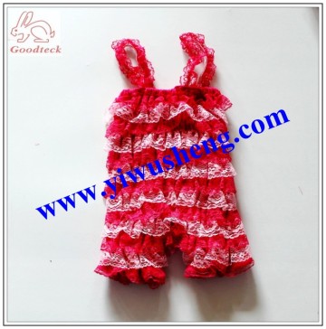 Wholesale hot sale baby lace romper,cute hot pink ruffle petti romper babies lace romper