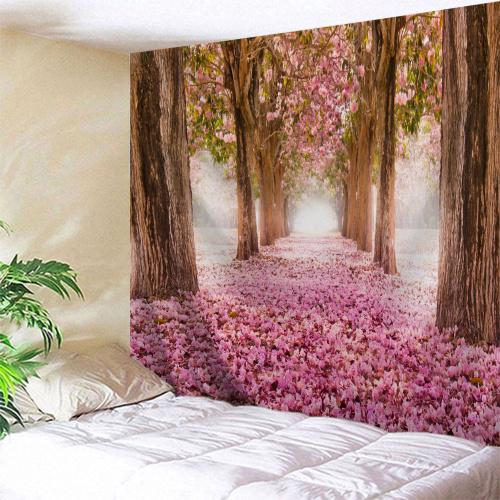 Sakura Road Tapestry Big Tree Pole Cherry Blossoms Wall Hanging Nature Style Flower 3D Print Romantic Tapestry for Livingroom Be