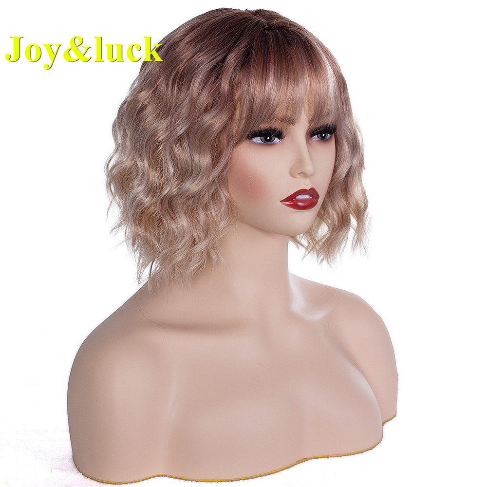 Ladies Wholesale Wigs With Bangs for Women Machine Made Party Brown Ombre Blonde Short Natural Water Wave Synthetic Hair Wigs