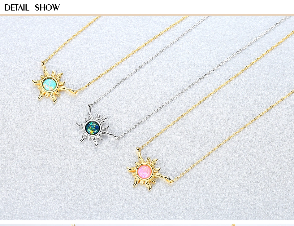 Sun Shape 925 Sterling Silver Vintage Opal Pendant Necklace