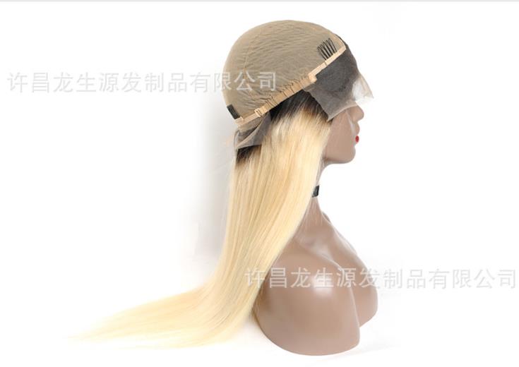 Top Quality Blonde Human Hair Lace Front Wig  Ombre Colo Blonde#613 With Black Dark Root, 100% Virgin Hair Human Hair Wigs