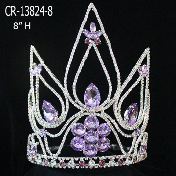 Venta al por mayor Big Violet Rhinestone Crown For Sale