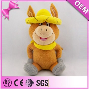 New design cartoon cow comfortable yellow short plush cow with hat