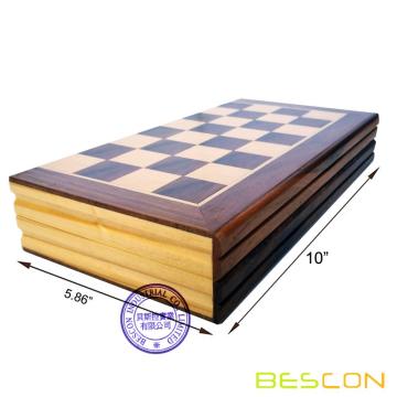 Bescon Dice Dice de 10 pulgadas Classic plegable de ajedrez de madera para niños y adultos, tablero de ajedrez plegable - Almacenamiento para piezas de ajedrez