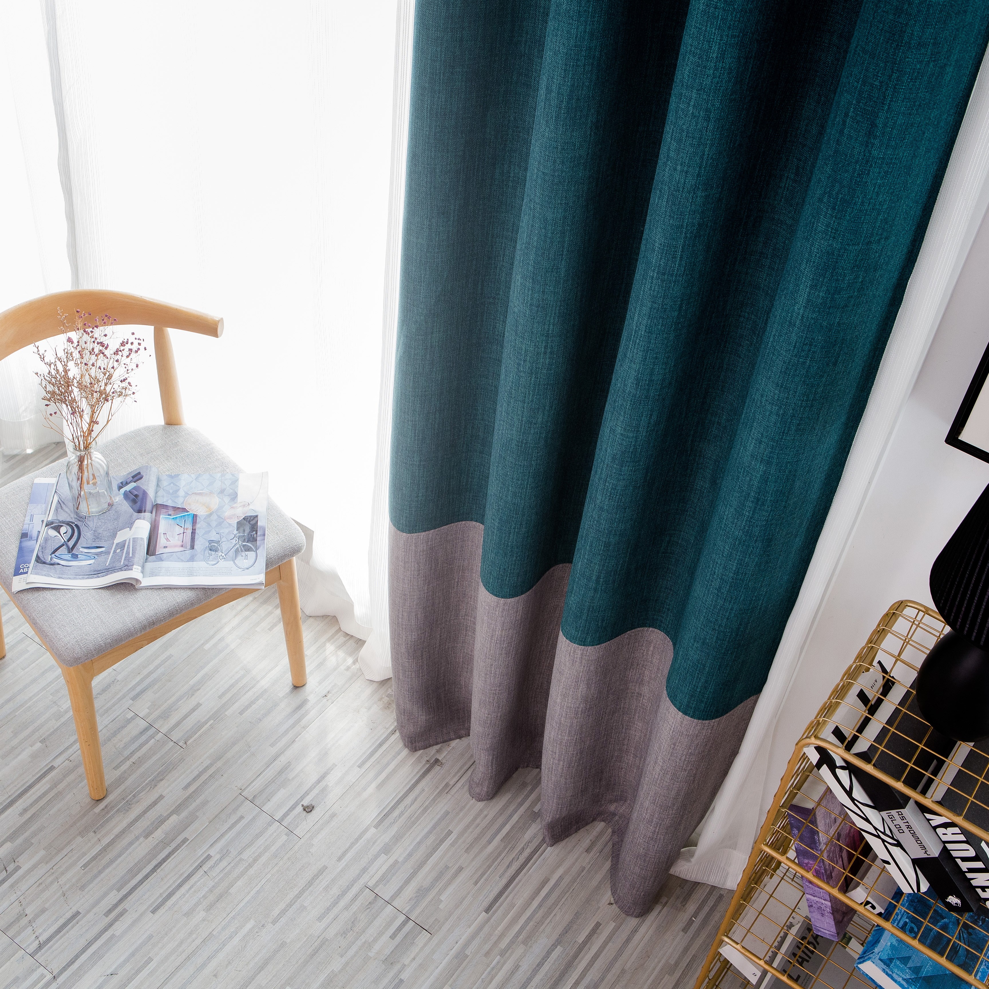 Factory direct selling patchwork blackout linen curtain luxury linen blackout curtain for living room