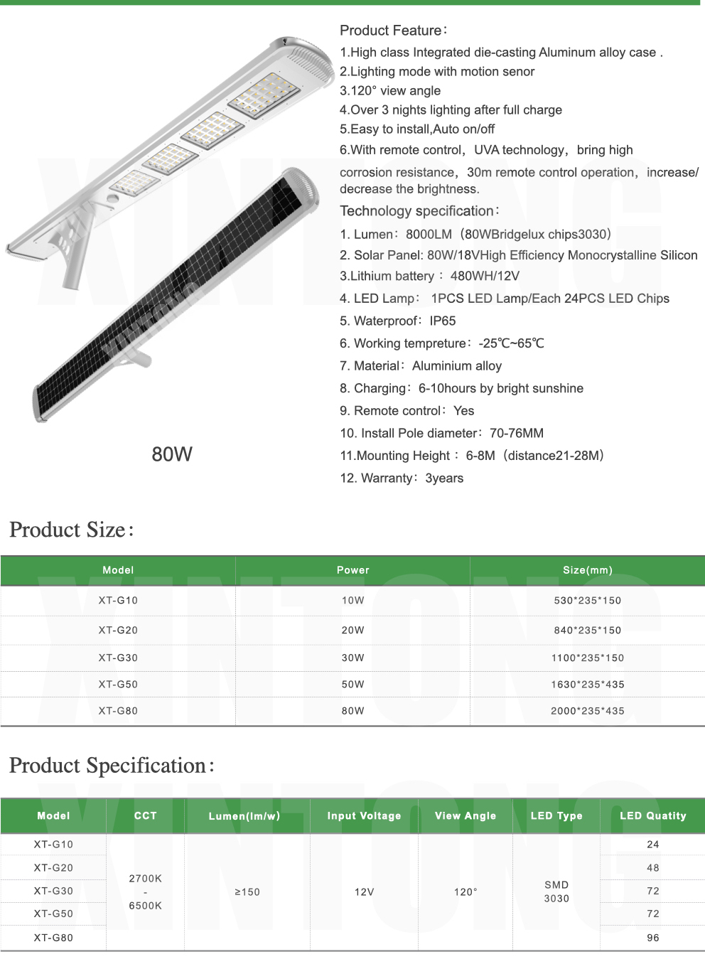 12V 100W Integrated LED Solar Street Light