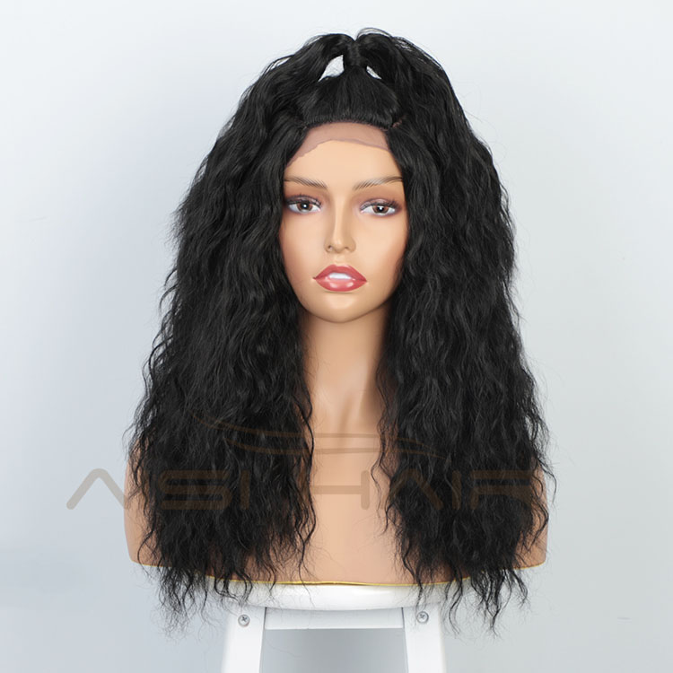 Aisi Hair 18 Inch Long Body Wave Natural Black Wig With Ponytail Swiss Lace Wig Water Wave Synthetic Hair Wigs For Black Women