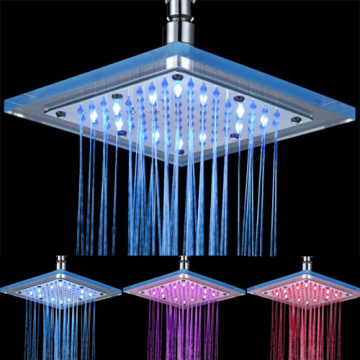 Led rainfall shower head with lights