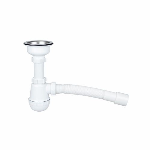 White plastic kitchen sink Siphon bottle trap