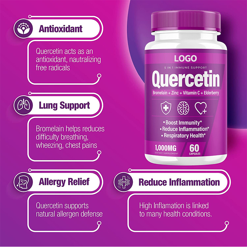 OEM/ODM Immune Support Bromelain Vitamin C And Zinc Quercetin Gummies Vegan Elderberry and Vitamin D3  Quercetin Gummies