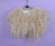 YR477A Real Ostrich Feather Fur Turkey Feather Jacket Short Sleeve Warm Outerwear