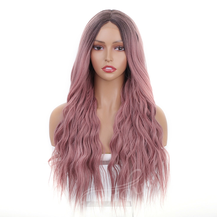 Body Wave Hair Wigs Long Synthetic Lace Ombre Grey Pink Wigs Women Middle Part Silky Full Heat Resistant Natural Looking wig