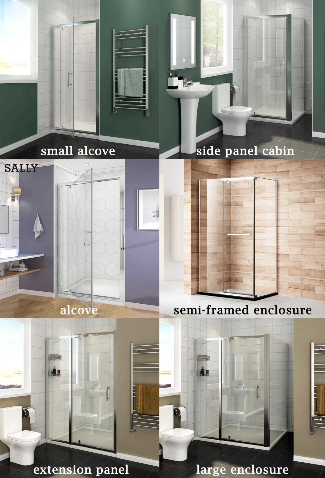 Sally Corner Rectangular Alcove Shower Room Framed Door Tempered Glass Bathroom Enclosure Bathroom Accessories Hinge Shower Doors