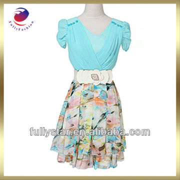 Han edition sweet deep V chiffon dress with short sleeves