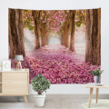 Sakura Road Tapestry Big Tree Pole Cherry Blossoms Wall Hanging Nature Style Flower 3D Print Romantic Tapestry for Living Room Be