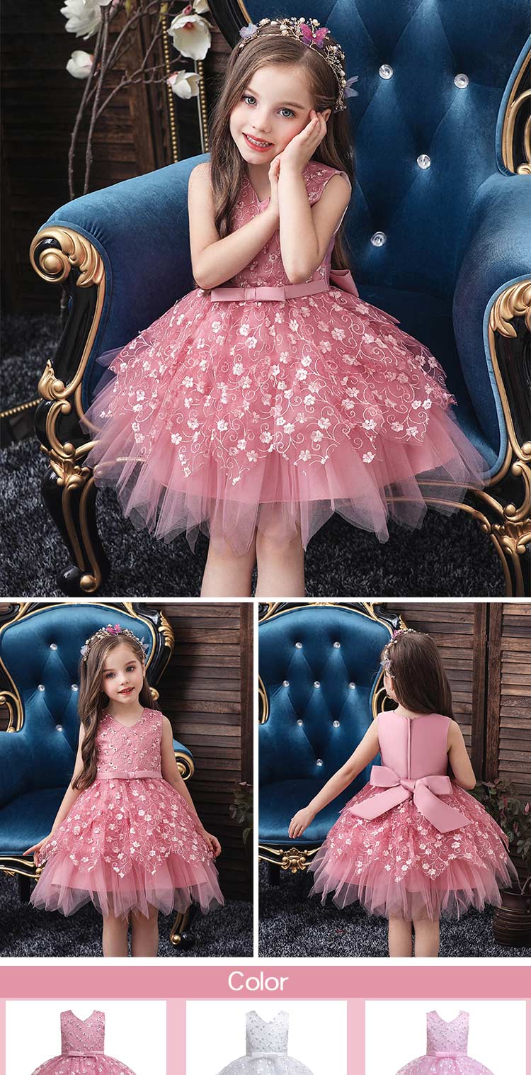 Girls Flower Vintage Floral Sleeveless Dress Kids Wedding Party Evening Formal Dresses Children Pageant Dance
