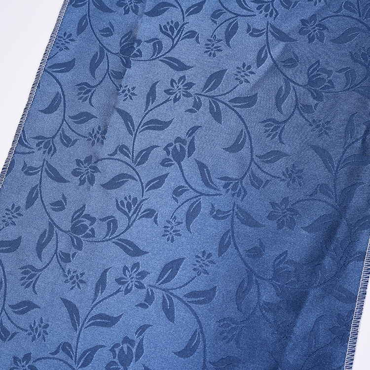 Cheap price plain dyed blue 100% polyester satin jacquard curtain fabric for wholesale