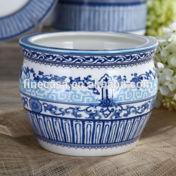 Elegant Decorative Blue and White Fish Bowl