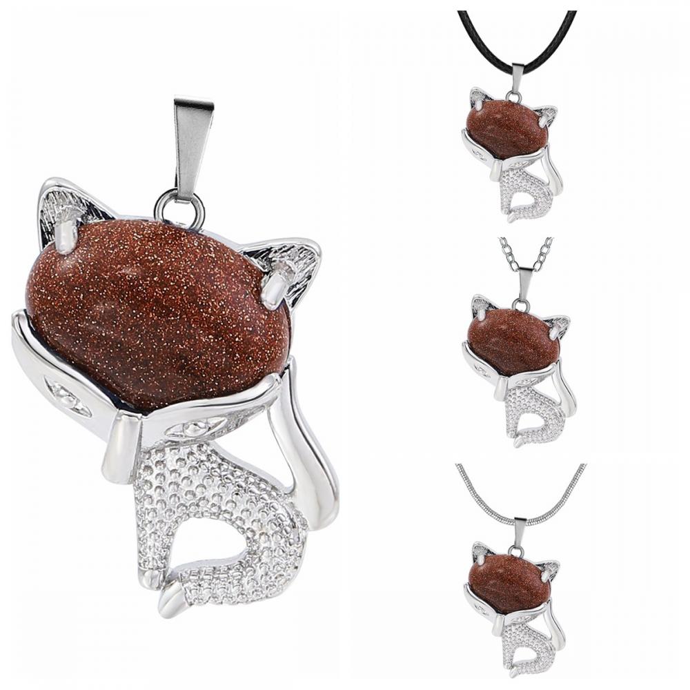 Rouge Goldstone Luck Fox Collier pour femmes hommes guérison énergie cristal amulette animal pendant bijoux de pierres précieuses