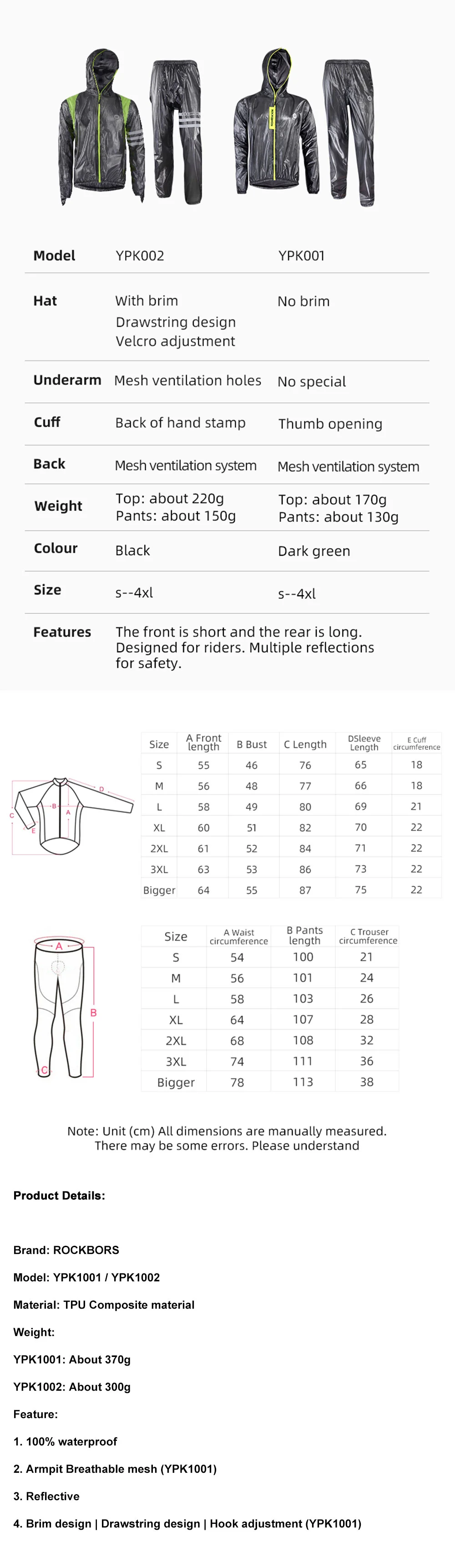 Rockbros Sportswear, Waterproof Raincoat, Poncho Jacket Cycling Raincoat