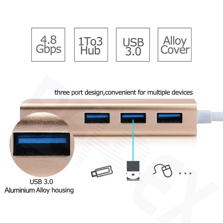 High Quality USB 3.0 Hub Ports with RJ45 Cable Adapter