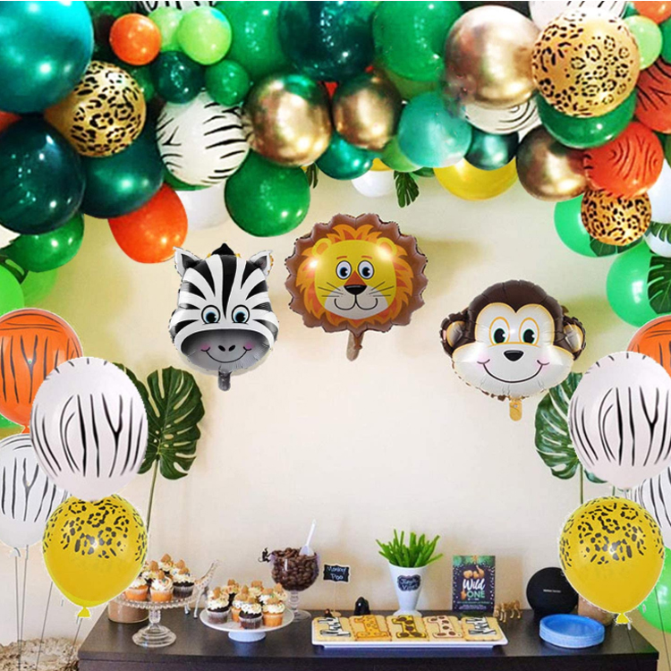 Jungle Safari Theme Party Balloon Garland Kit With Animal Balloons and Palm Leaves for Kids Birthday Party Supplies