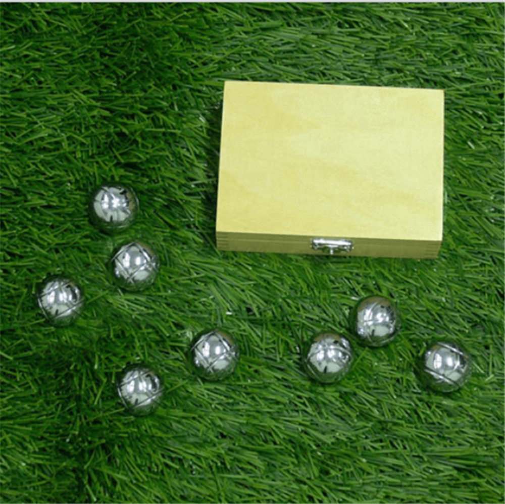 Chrome Bocce Ball Set in Wooden Box