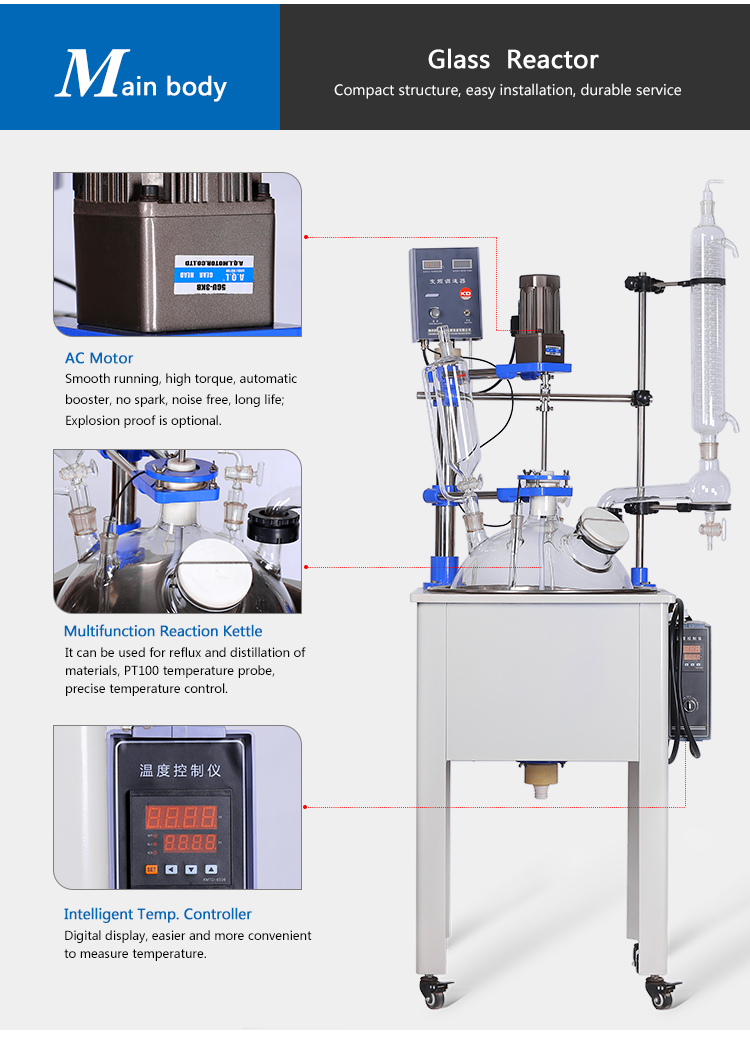 50L Single Layer Distillation Glass Reactor