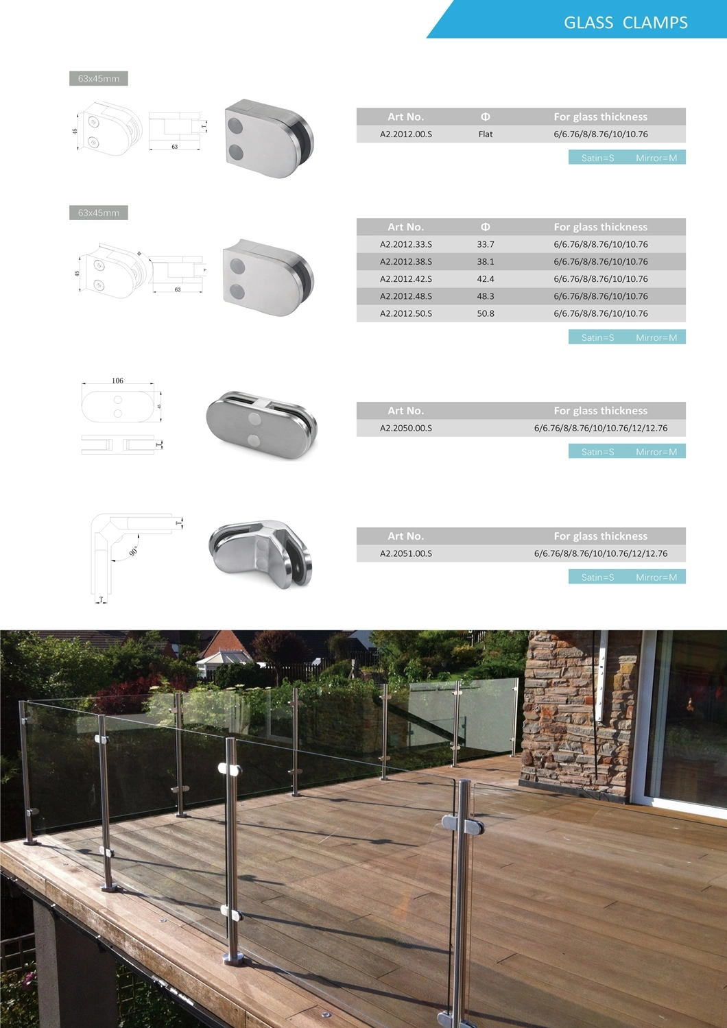 Customized Balcony Railing Shopping Center Handrail Glass Railing Support Fittings